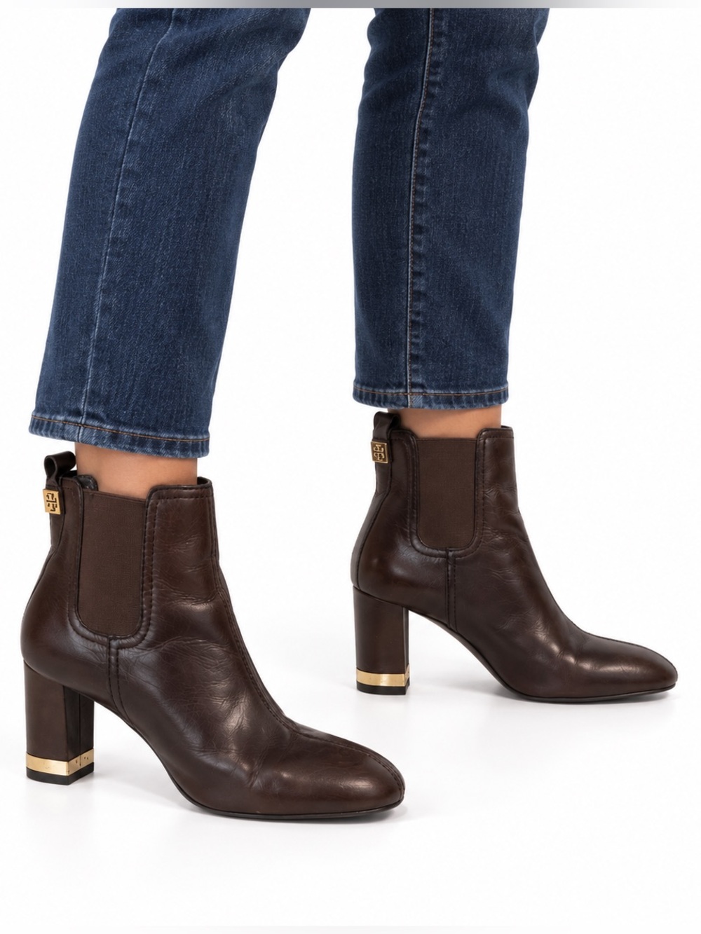 Tory Burch Brown Leather Block Heel Chelsea Boot